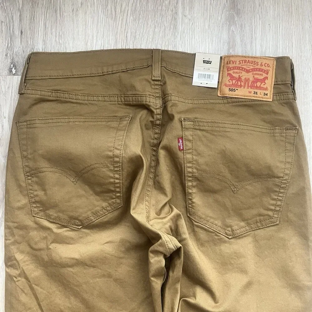 Levis 505 Regular Jeans Mens 31x34 Regular Fit Straight Leg Mustard Brown NWT